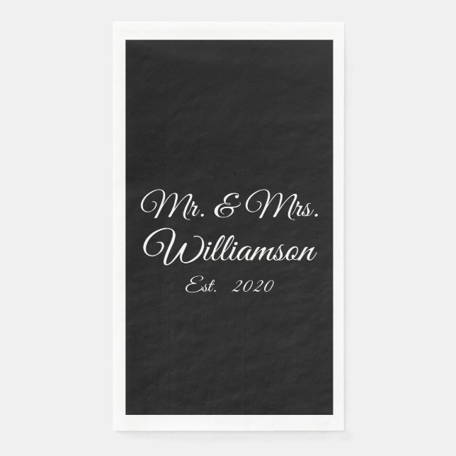 Customise Couple's last name, year, number black Napkin (Front)