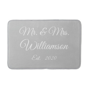 Customise Couple's last name, year number grey Bath Mat