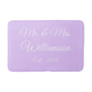 Customise Couple's last name, year number lavender Bath Mat