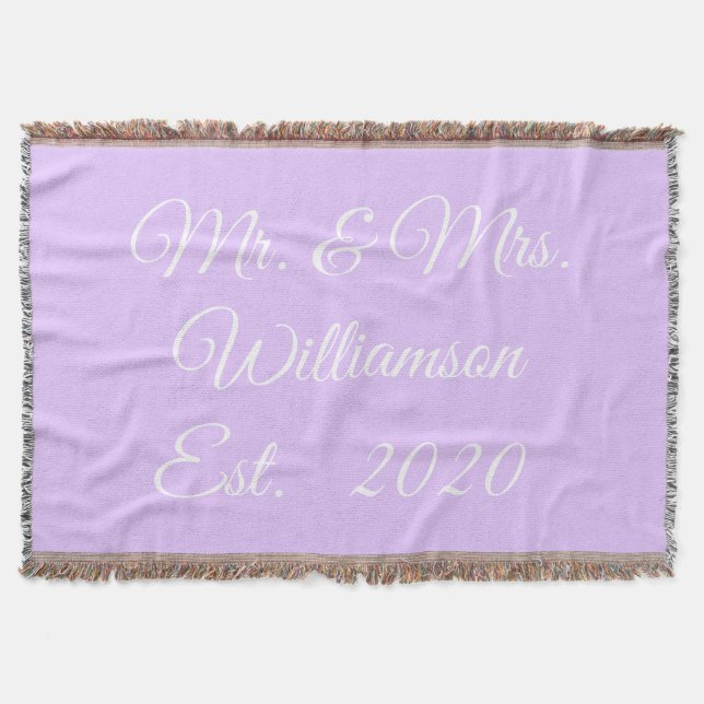 Customise Couple's last name, year number lavender Throw Blanket (Front)