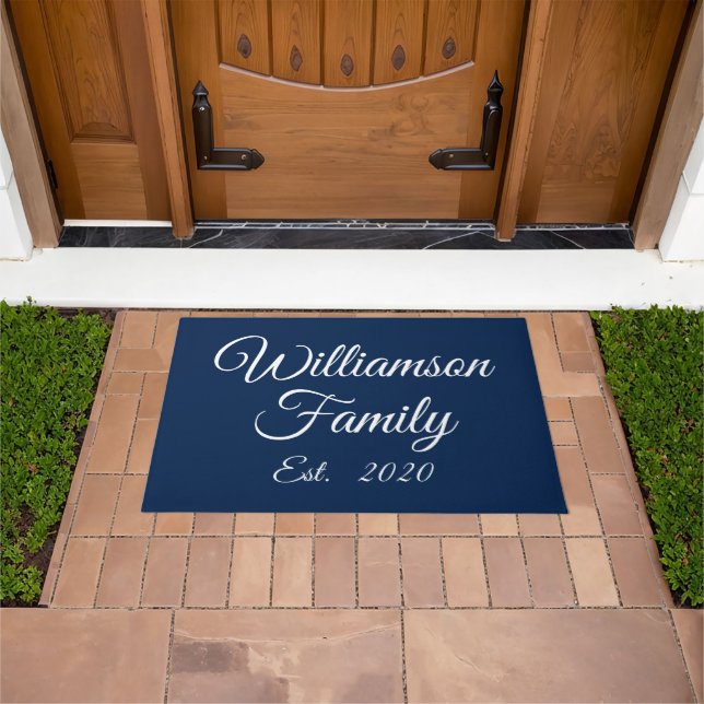 Customise Couple's last name year number navy blue Doormat (Outdoor)