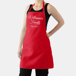 Customise Couple's last name, year number red Apron