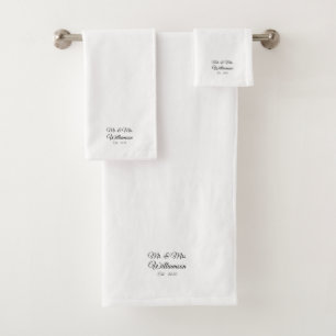 Customise Couple's last name, year, number white Bath Towel Set