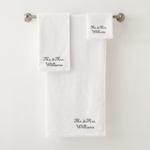 Customise Couple's name Mr. & Mrs. black white Bath Towel Set