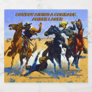 Customise Cowboy Aiding A Friend Detailed Home Beer Bottle Label