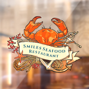 Customise Crab Seafood Anchor Restaurant Front  Window Cling