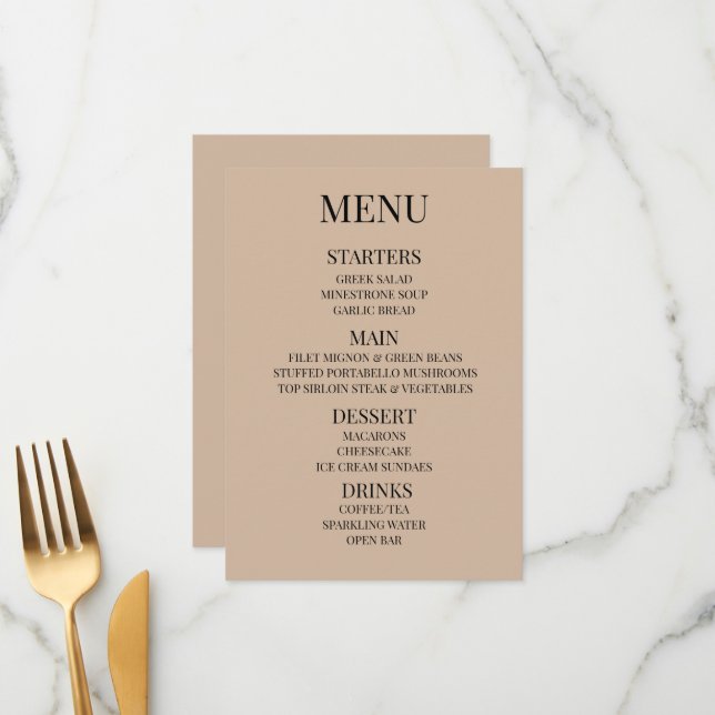 Customise - Create Your Own Custom Beige Menu (Front/Back In Situ)