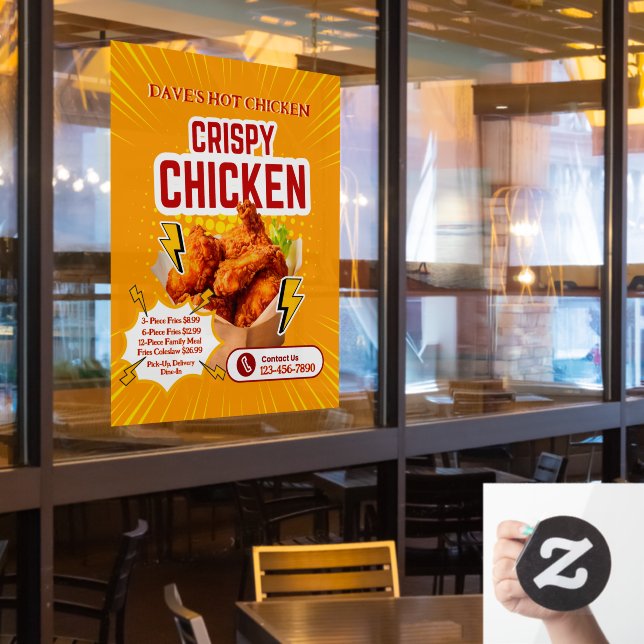 Customise Crispy Chicken Shop Price Menu Promo Window Cling (Restaurant Window)
