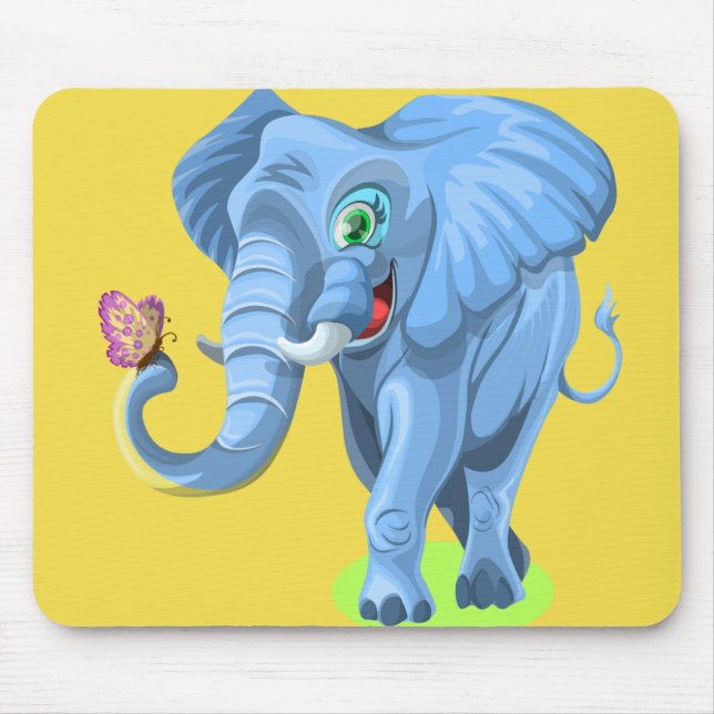Customise Cute Blue Elephant Mouse Mat (Front)