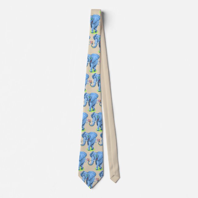 Customise Cute Blue Elephant Party Tie (Front)