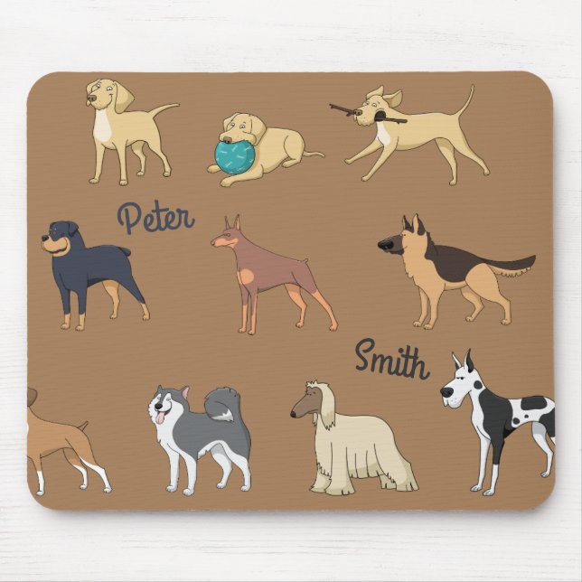 Customise Cute Doggy Design with Name Mouse Mat (Front)