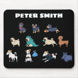 Customise Cute Doggy Design with Name Mouse Mat