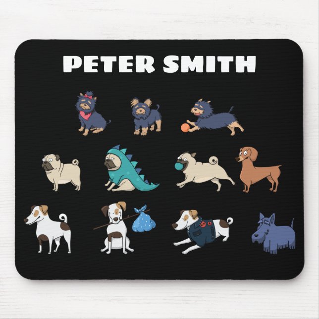 Customise Cute Doggy Design with Name Mouse Mat (Front)