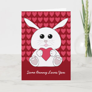 Customise Cute Kawaii White bunny Valentine Hearts Holiday Card