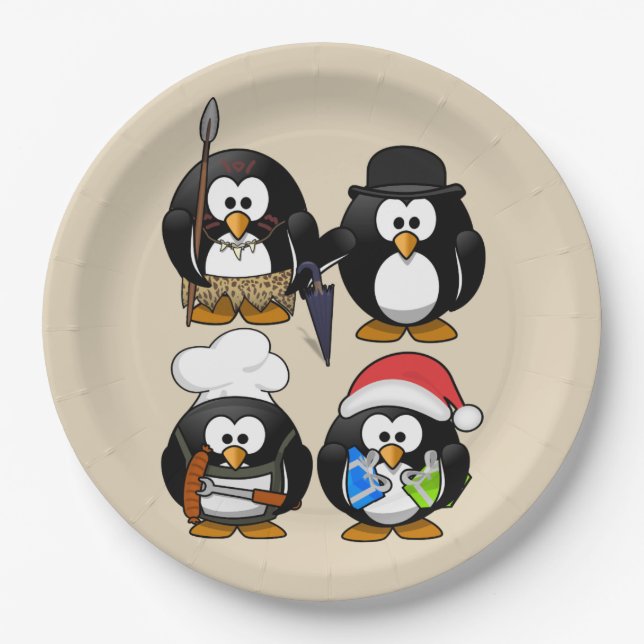 Customise Cute Penguins Party Paper Plate (Front)