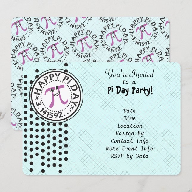 Customise - Cute Polka Dot Happy Pi Day Party Invitation (Front/Back)