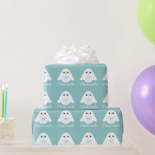 Customise Cute Snowy White owl on Light blue Wrapping Paper