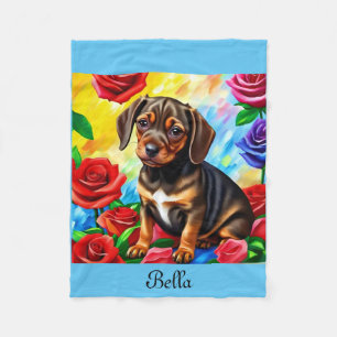 Customise Dachshund Puppy colourful Fleece Blanket