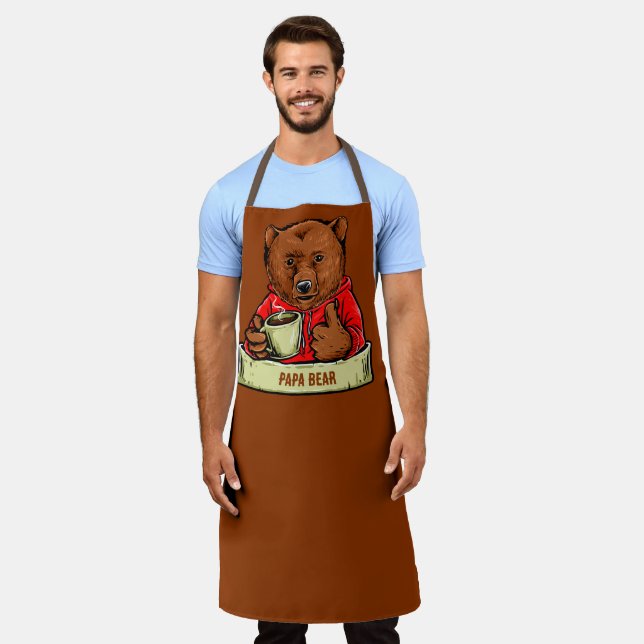 Customise Dad Papa Bear Morning Coffee Breakfast  Apron (Worn)
