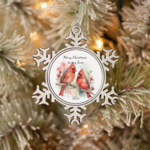 Customise Dated Cardinal to my Love Snowflake Pewter Christmas Ornament