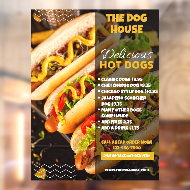 Customise Delicious Hotdogs Restaurant Front Large Window Cling (Sheet 2)