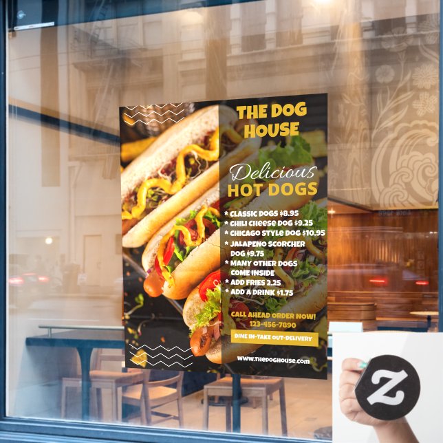 Customise Delicious Hotdogs Restaurant Front Large Window Cling (Cafe Window)