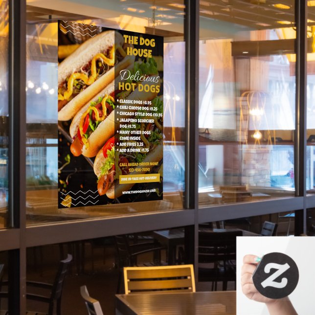 Customise Delicious Hotdogs Restaurant Medium Window Cling (Restaurant Window)