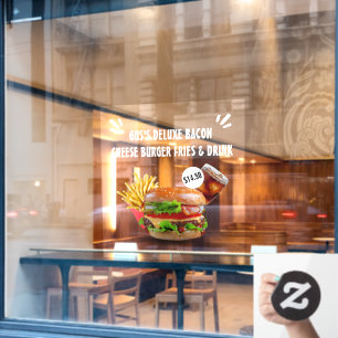 Customise Deluxe Burger Fries Drink Restaurant Med Window Cling