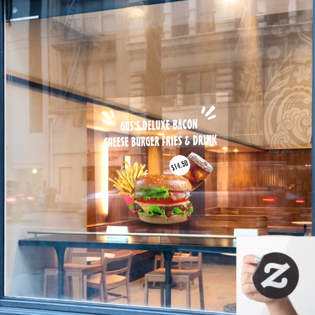 Customise Deluxe Burger Fries Drink Restaurant Med Window Cling (Cafe Window)