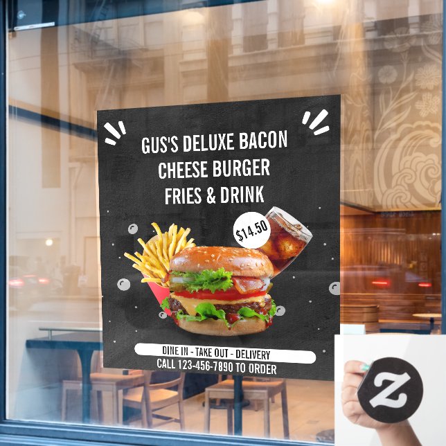 Customise Deluxe Burger Fries Drink Restaurant  Window Cling (Cafe Window)