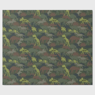Customise Dinosaur Silhouette Camouflaged Birthday Wrapping Paper