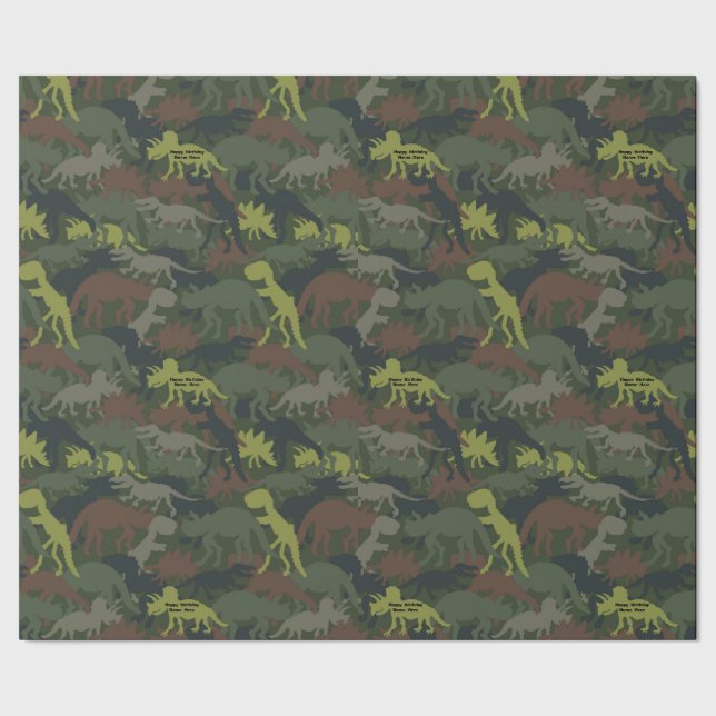 Customise Dinosaur Silhouette Camouflaged Birthday Wrapping Paper (Seam)