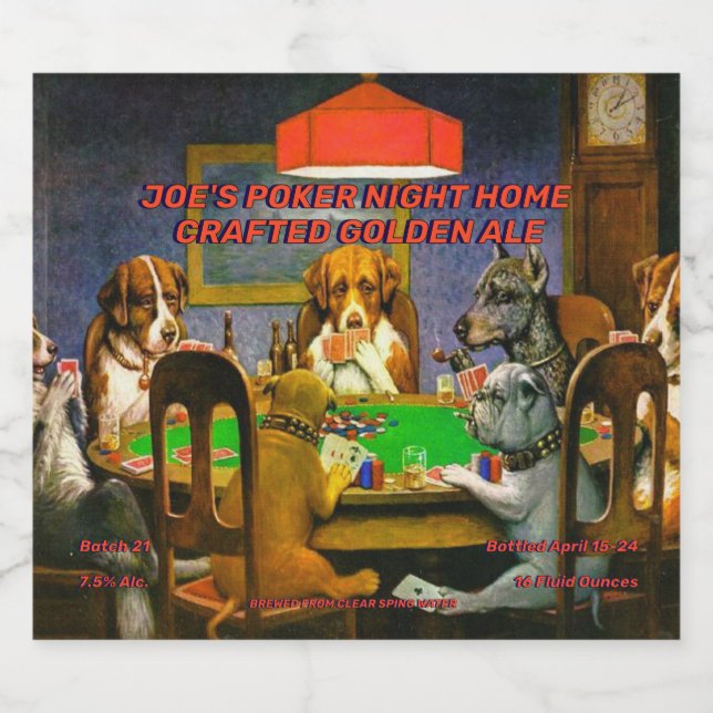 Customise Dogs Playing Poker Home Crafted Detailed Beer Bottle Label (Single Label)