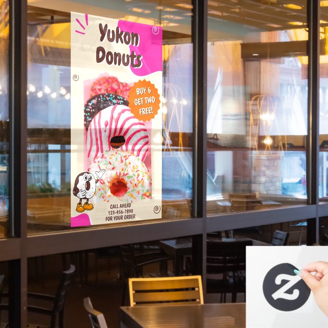 Customise Doughnuts Beige Pink Promotion Window Cling (Restaurant Window)