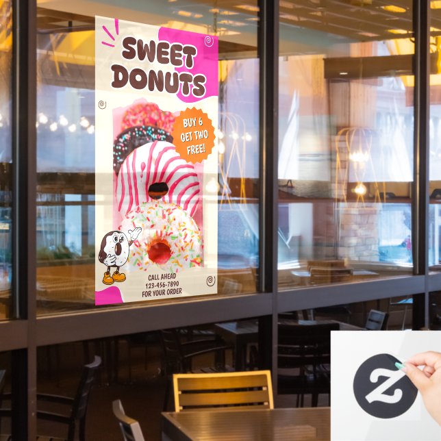Customise Doughnuts Beige Pink Promotion Window Cling (Restaurant Window)