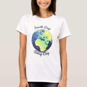 Customise Earth Day Every Day blue sparkles Globe T-Shirt