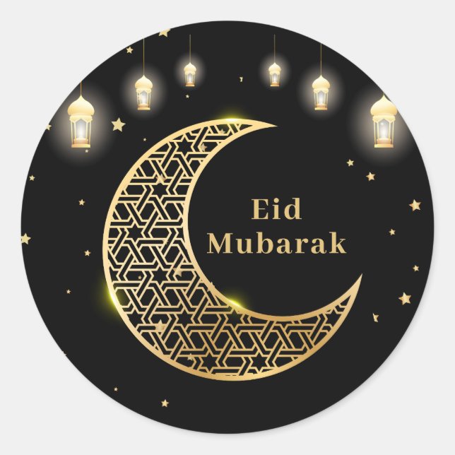 Customise Eid Mubarak / Ramadan Kareem Gold Classic Round Sticker (Front)