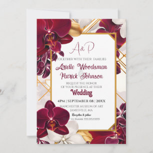 Customise Elegant Burgundy Wedding Orchid Frame Invitation