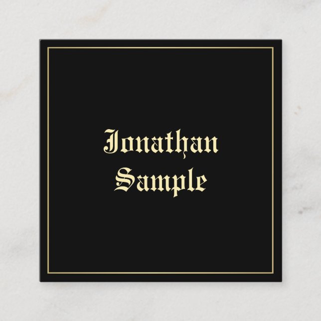 Customise Elegant Gold Old English Script Template Square Business Card (Front)
