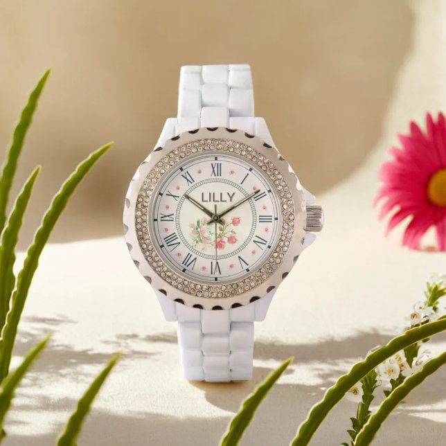 Customise Elegant Pink Watercolor Floral Stylish  Watch (Creator Uploaded)
