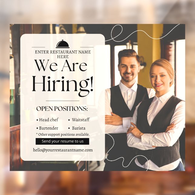 Customise Elegant Restaurant We Are Hiring Staff Window Cling (Sheet 2)