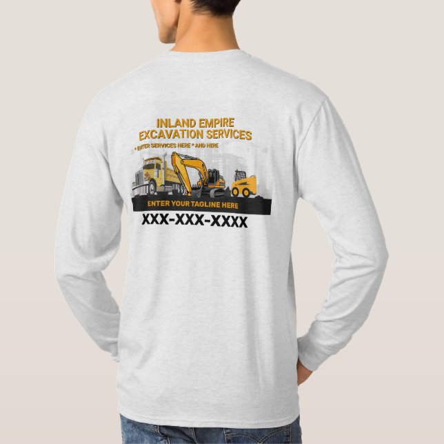 Customise Excavation General Contractor Constructi T-Shirt (Back)