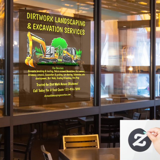 Customise Excavation Landscaping Services Contract Window Cling (Restaurant Window)