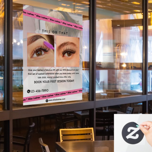 Customise  Eyelash Extensions Beauty Studio Promo Window Cling (Restaurant Window)