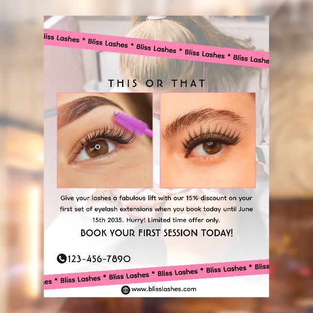 Customise  Eyelash Extensions Beauty Studio Promo Window Cling (Sheet 2)
