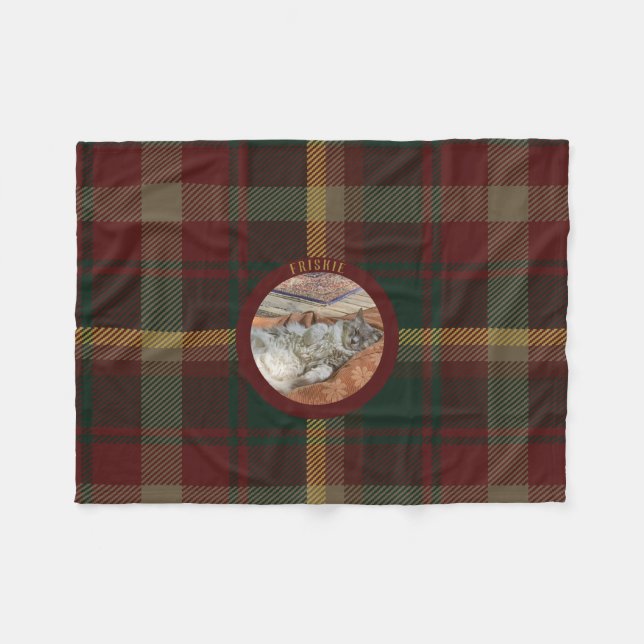 Customise Family Cat Maple Leaf Tartan Kitty Fleece Blanket (Front (Horizontal))