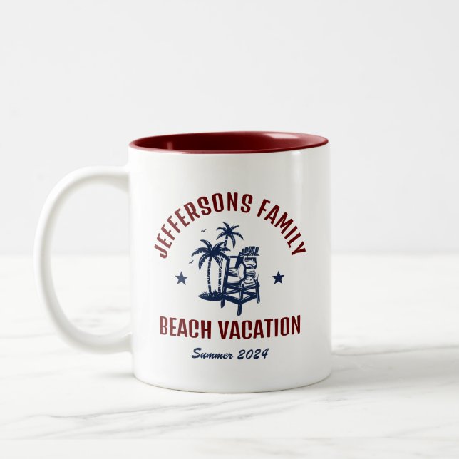 Customise Family Vacation Retro Beach Holiday Trip Two-Tone Coffee Mug (Left)