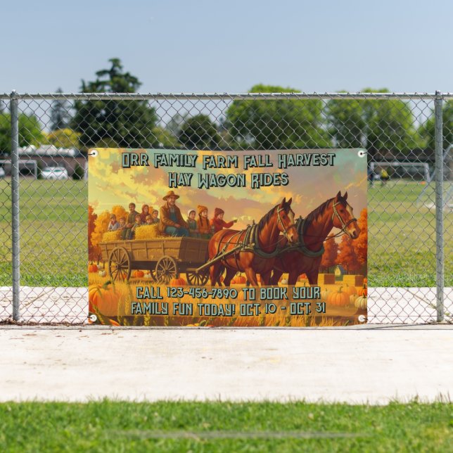 Customise Farm Fall Harvest Horse Drawn Wagon Ride Banner (Insitu)