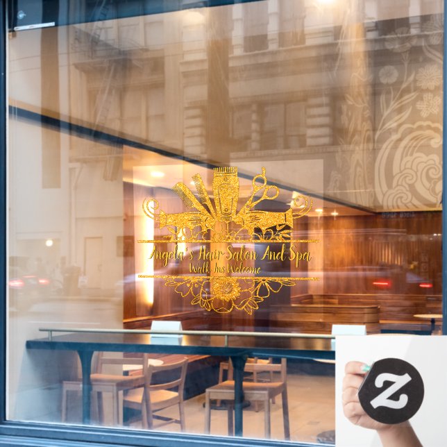Customise Faux Gold Glitter Hair Salon And Spa  Window Cling (Cafe Window)
