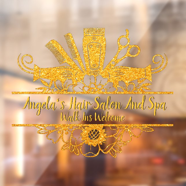 Customise Faux Gold Glitter Hair Salon And Spa Window Cling (Sheet 2)